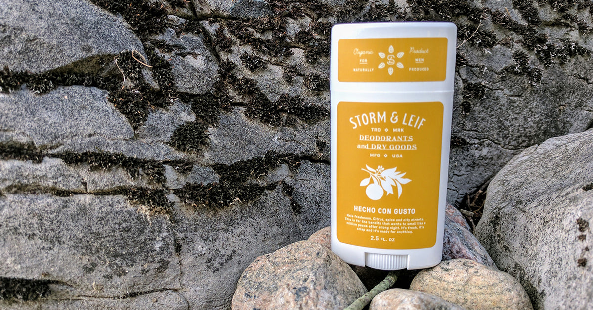Citrus and spice in an organic vegan deodorant. Hecho Con Gusto by Storm & Leif.